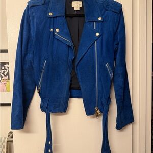 Club Monaco Royal Blue Suede Moto Jacket